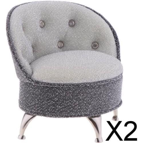 2xSingle Sofa Chair Furniture Jewellery Box for 1/6 Scale Dolls Gray+Black