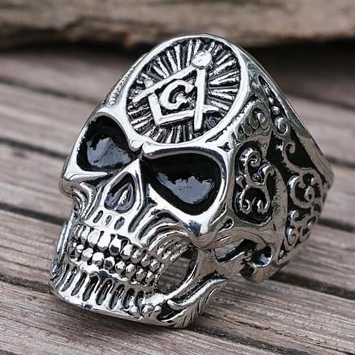 Vintage Freemason Skull Ring Stainless Steel Knight Templar Biker Masonic Ring Men Goth Punk Ring Drop Shipping Size 7-15