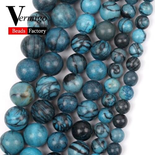 Natural Lake Blue Web Jaspers Stone Round Beads for Jewelry Making 6/8/10mm Spacer Loose Beads Diy Handmade Bracelets Necklace