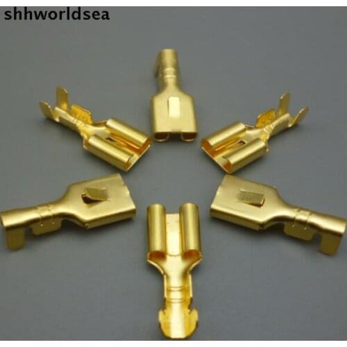 Shhworldsea Free Shipping 100PCS 6.3mm car Crimp Terminal Female Spade Connector The copper terminals auto Splice wire Terminal