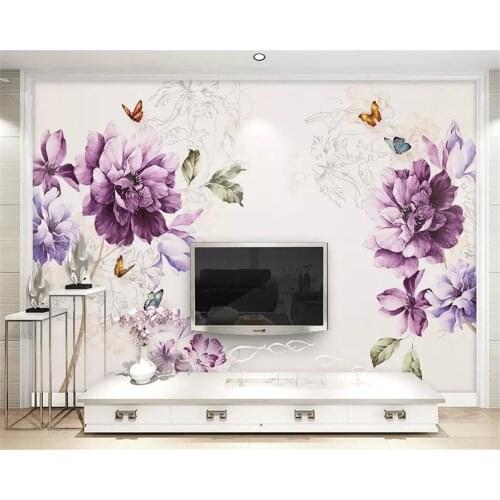 Beibehang Custom wallpaper beautiful watercolor flowers and birds purple flowers modern minimalist TV background 3d wallpaper