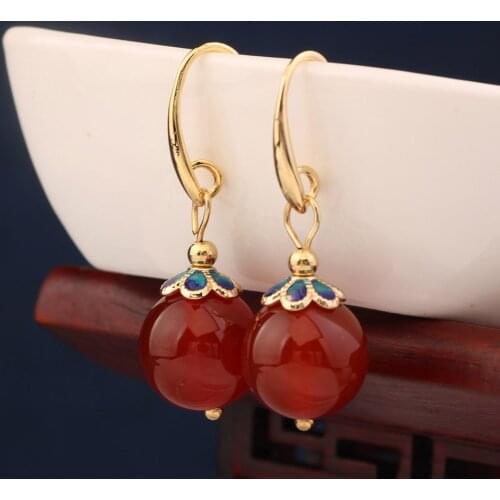 Hot Natural stone earrings vintage red round drop earrings for women and girl jewelry серьги