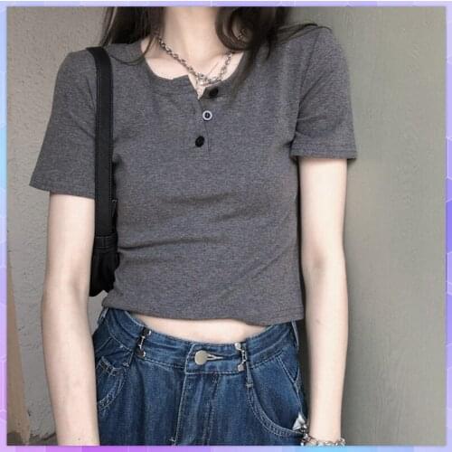 Casual Crop Tops Short-Sleeved T-Shirts Ladies Clothing Vintage Womens Tee Shirt Summer Slim Short Tops Blusas Tees Female