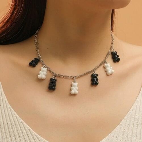 Origin Summer Korean Black White Candy Color Gummy Bear Chokers Necklace for Women Creative Party Gifts Jewelry Accessories