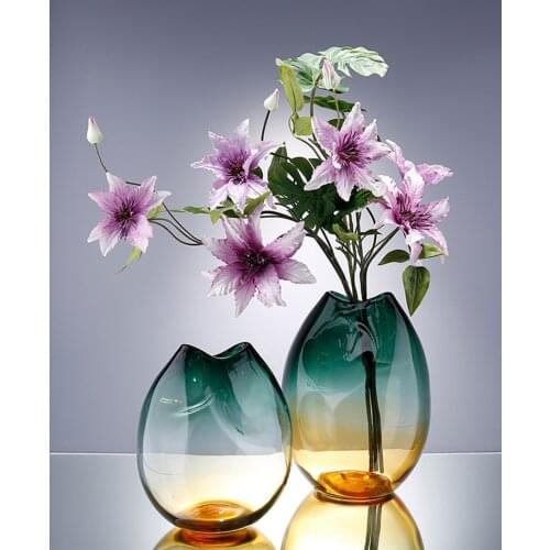 CX Light Luxury Glass Vase Modern Minimalist Living Room Home Ornaments Gradient Color Hydroponic Flower Container