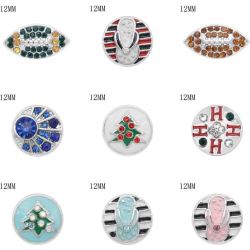 Christmas Tree Beach Football 12mm Rhinestone Charms Metal snap button DIY jewelry KS2030