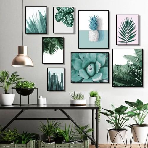 Nordic Succulent Green Leaf Plant Wall Art Canvas Painting Posters and Prints HD Print Wall Pictures for Living Room Decoration