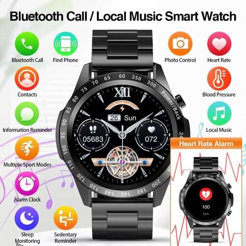 Heart rate alarm Sports Smart Watch Men Bluetooth Call Custom Dial local music player support TWS Smartwatch Fitness Tracker