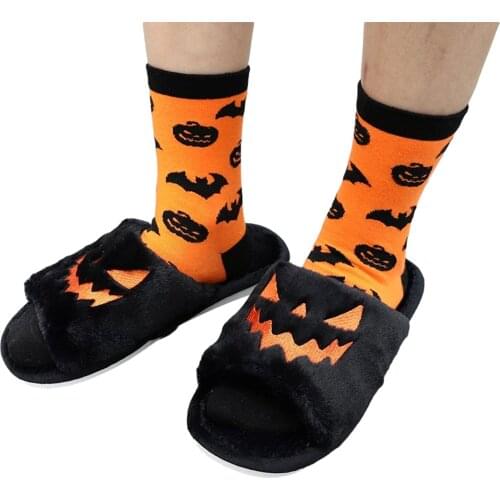 Women Home Furnishing Slippers Halloween Cartoon Pumpkin Funny Face Non-slip Open Toe Accessory
