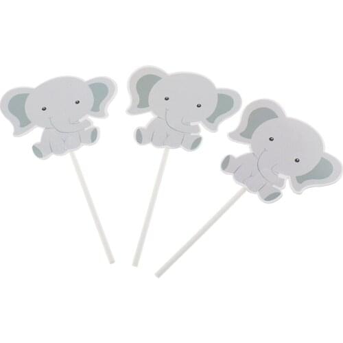 Cake Topper - Deco Picker - Elephant Pattern - Cake Decoration - Pie Decoration - Set / 24 Pieces