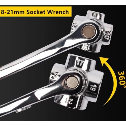 8-in-1 Socket Torque Wrench Hex Key Universal Spanner 8-21mm CR-V Multi-function Hand Tools