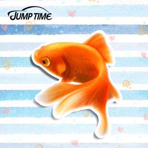 Jump Time 13cm x 10.8cm Small Goldfish Decal Funny 3D Car Styling Nice Car Sticker Vinyl Fishing Graphic Waterproof Accessories