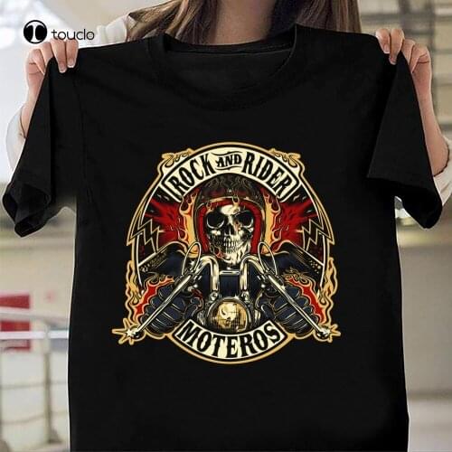 Funny Clothing Casual Short Sleeve T-Shirts T-Shirt Motorcycle Biker Chopper Motard T-Shirt Rock And Rider Tee Shirt