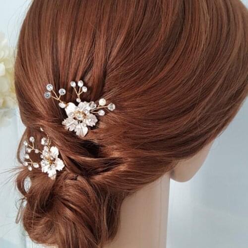 2 pcs Women Silver Color Gold Color Crystal Handmade Comb for Hair Bride Wedding Flower Hair Comb Hair Jewelry Accessories SL