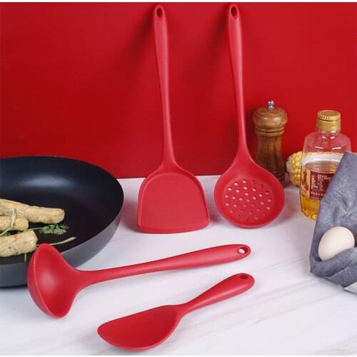 4PCS Non-Stick Silicone Spatula Kitchen Tools Kitchenware Set Spoon Shovel Cookware Spatula Kitchenware Set Solid Color Design
