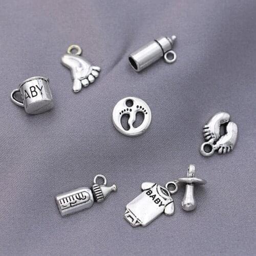40pcs Mix Lot Silver Plated Baby Bottle Nipple Charm Pendant for Jewelry Making Bracelet DIY Accessories Handmade Craft