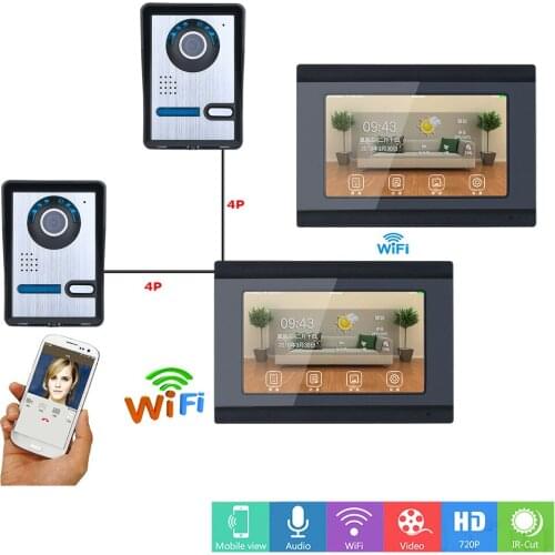 7 inch 2/3 Monitors Wired /Wireless Wifi Video Door Phone Doorbell Intercom System with 2 X IR-CUT HD 1000TVL Wired Camera Night