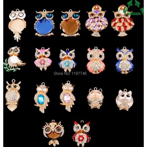 Big Necklace Pendant Owl Rhinestone Charm Pendant Embellishments 2pcs Gold Antique Classical Jewelry Findings