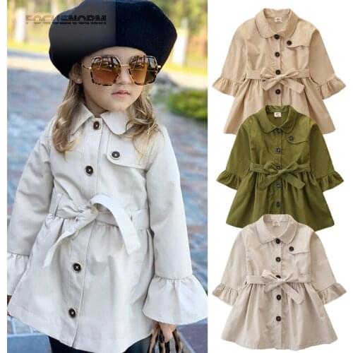 British Girls Trench Coat Autumn Winter Clothes Kids Solid Girls Style Single-breasted Long-sleeved Cardigan Girl Coat
