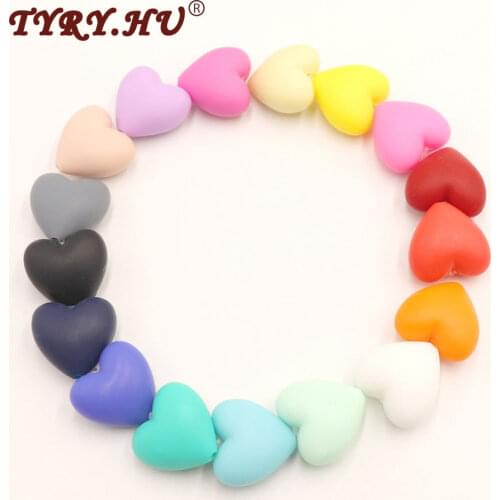 TYRY.HU 50pcs Big Size Loose Silicone Heart Beads Baby Teether For DIY Jewelry Making Necklace BPA Safe Kids Teething Chew Toys