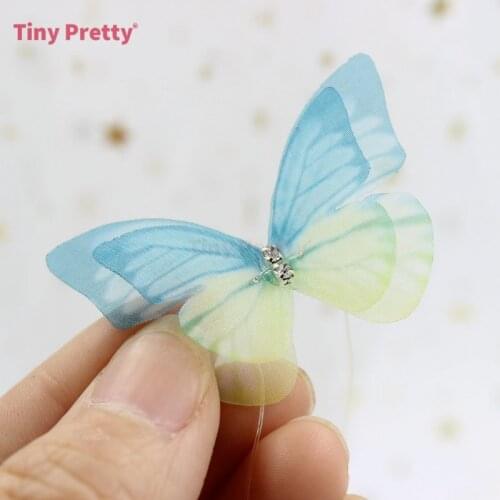 20PCS Bicolor Organza Butterflies w/ Rhinestone Handmade Chiffon Butterflies Accessory for DIY Butterfly Choker, Earrings