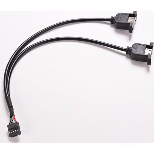 High Speed 30cm/1FT 2 Dual Port USB A Female to Internal 9 Pin Header Adapter PCB Motherboard Cable for PC MainBoard 1PC