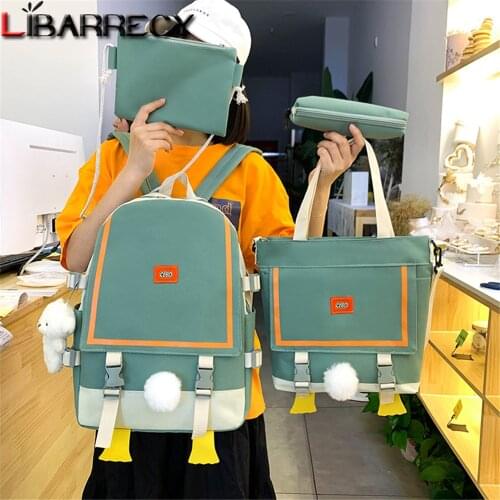 4 Pcs Sets Canvas Schoolbags for Teenage Girls Female Children Shoulder Bags New Trend Fashion Backpack Patchwork Women Backpack