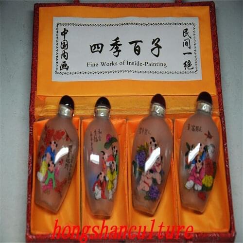 Exquisito vidrio de cristal chino hecho a mano botella de rapé botellas con imágenes en el interior