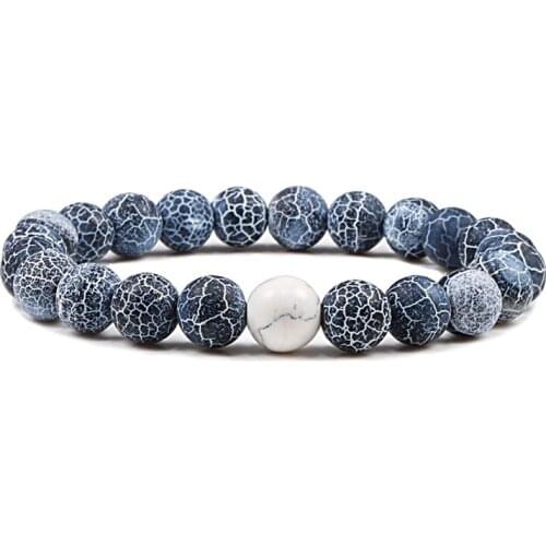 Classic 8mm Natural Stone Bracelet Charm Crack Chakra Beads Weathered Stone Strand Bracelets Bangles for Women Men Jewelry Gifts