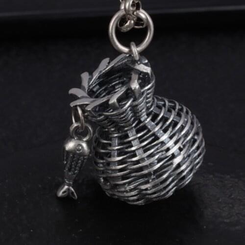 Real s925 sterling silver fish pierced pendant, retro matte Thai silver creative trend woven pendant