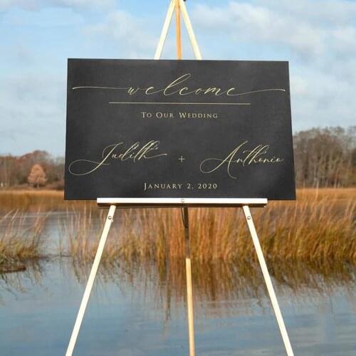 Cursive Font Custom Name Date Decals Personalized Elegant Wedding Welcome Sign Stickers Removable Vinyl Board Decor Mural HY2198