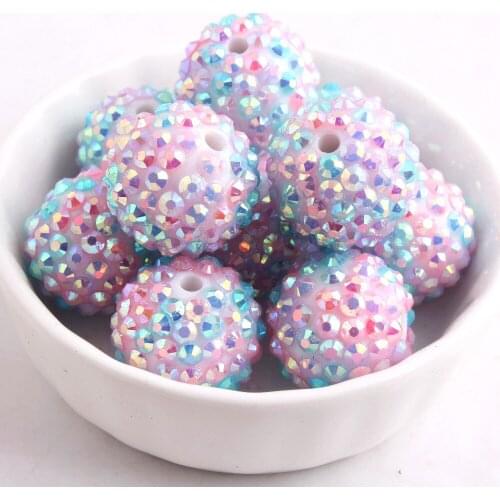 Kwoi vita 20mm 100pcs/lot pink/aqua/purple ab rainbow Chunky Resin Rhinestone Ball beads for Kids Necklace Jewelry