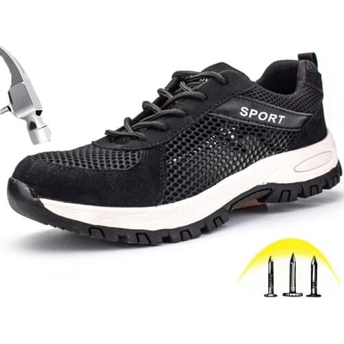 Fashion Summer Breathable Mesh Steel toe Safety Shoes Mens Four Seasons Protective Shoes Industrial Light Safety Work Shoes