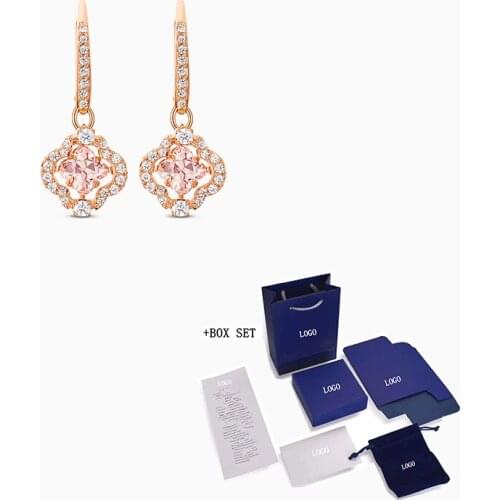 Fashion SWA New SPARKLING DANCE CLOVER Pierced Earrings Charming Pink Flowers Decorated Women Romantic Jewelry Gift