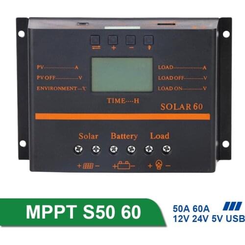 MPPT 50A 60A Solar charge controller LCD display PV panel battery charger regulator 12V 24V Dual USB MPPT controller