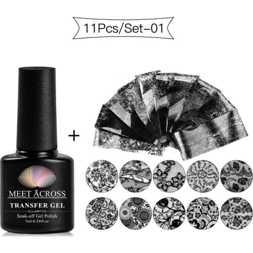 MEET ACROSS Nail Transfer Foil Nail Gel Set Soak Off UV Gel Varnish Starry Sky Sticker Transfer Glue DIY Nail Art Decoration