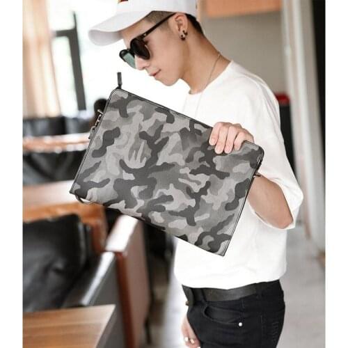 New Men leather handbag Camouflage style envelop clutch bag Male crossbody shoulder bag Daily business clutch designer