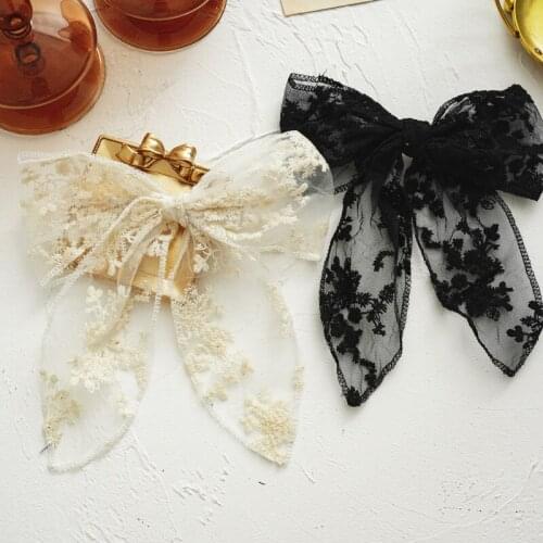 New fashion black and white lace bow hair clip Japan and South Korea summer and autumn holiday style small fresh duck bill clip