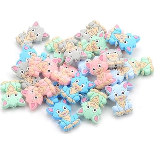 LOFCA Cat Silicone Beads 5pcs BPA Free Baby Teething Bead Teething Beads Food Grade Nursing Chew Silicone Beads Baby Teether