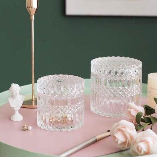 Nordic Retro Relief Crystal Glass Candy Jar Household Jewelry Cotton Swab Storage Box Kitchen Tea Sugar Coffee Beans Storage Jar