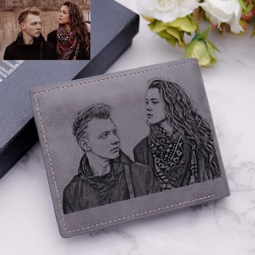 Customize Engraving Picture Wallet Bifold Multi-Function Short Zipper PU Synthetic Leather Wallets For Men 's Custom Photo Purse