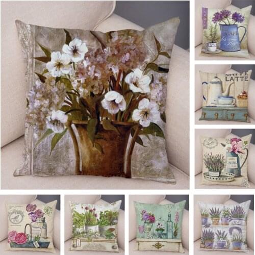 Vintage Flowers Bonsai Cushion Cover for Sofa Home Car Decor Hand Painted Plant Floral Pillow Case Soft Plush Pillowcase 45x45cm