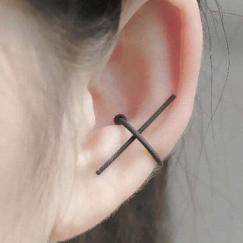 Silmple Cross Clip Earrings for Women Men No Pierced Black Gold Silver Color Ear Cuff Clip Open Earrings 2019 Earings Jewelry