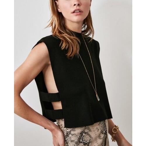 Knitwear sweater blouse with side band detail two color options black and camel new season women chic elegant stylish 2021