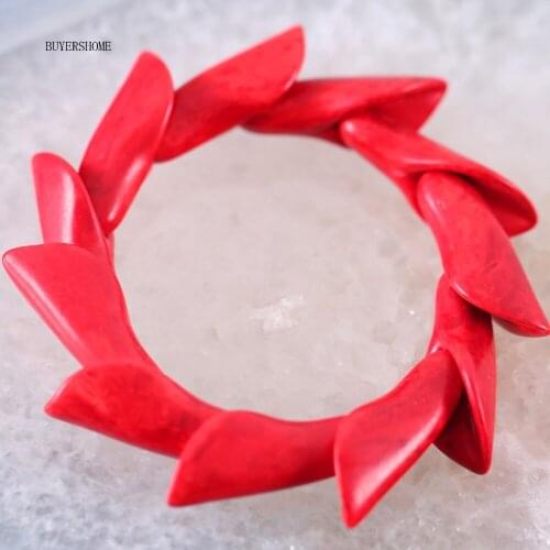 1Pcs BUYERSHOME Hot Jewelry For Women 15x38MM Natural Beads Stone Red Howlite Stretch Bracelet 8"H606