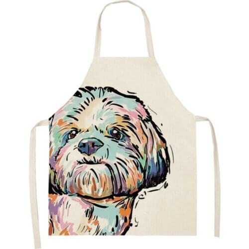 1Pcs Cartoon Painting Sleeveless Kitchen Aprons Dog Printed Pinafore Cotton Linen Men Women