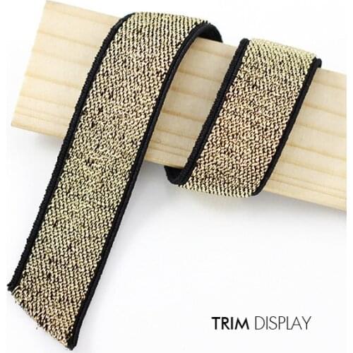 15mm Elastic Stretch Black Gold Single Face Ribbon Tape Trim Applique Sewing Supplies Material for Clothes Strap Belt 40yd/T999