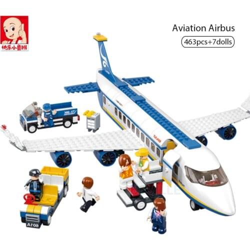Sluban 463Pcs International Airport Plane Airline Bus Shuttle Model Building Blocks City DIY Airbus With Figures Bricks Toys Kid