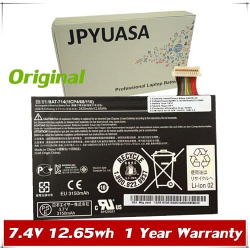7XINbox 7.4V 3420mAh 12.65wh Original BAT-714 Laptop Battery For Acer Iconia Tab A110 Tablet PC KT0010G001 1ICP4/68/110