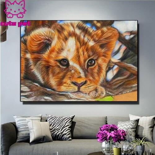 5D DIY Diamond Painting Animals Birthday Party Decorations Kids Diamond Embroidery little Lion Full Square Round Drill decor